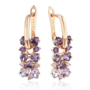 NEW Kinel Hot Shiny Purple Natural Zircon Drop Earrings For Women Trend 585 Rose Gold Color Bride Wedding Fine Jewelry Crystal Gift