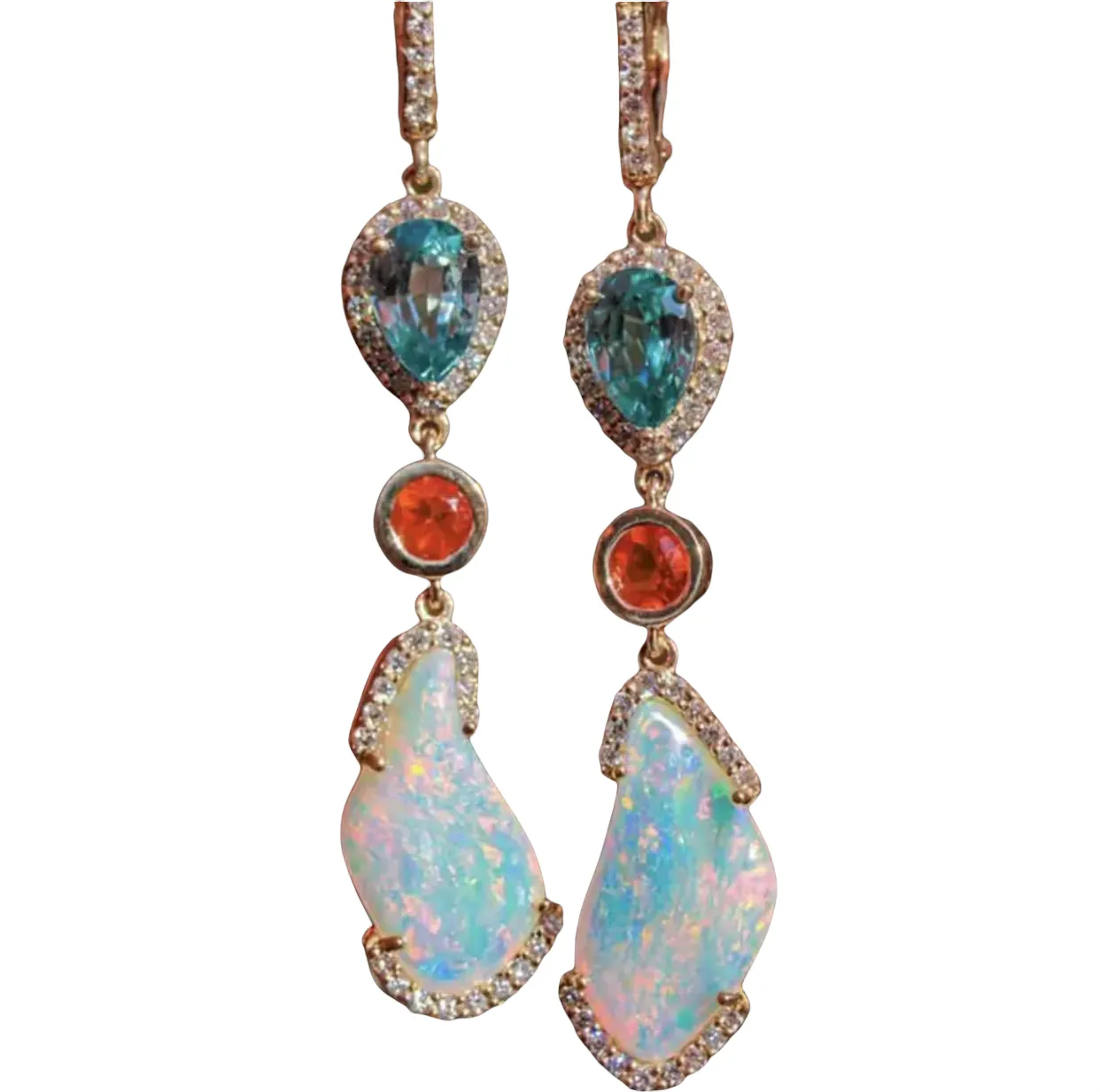 New Luxuryee Large Irregular White Fire Opal Earrings For Women Shiny Water Drop Blue Zircon earrings