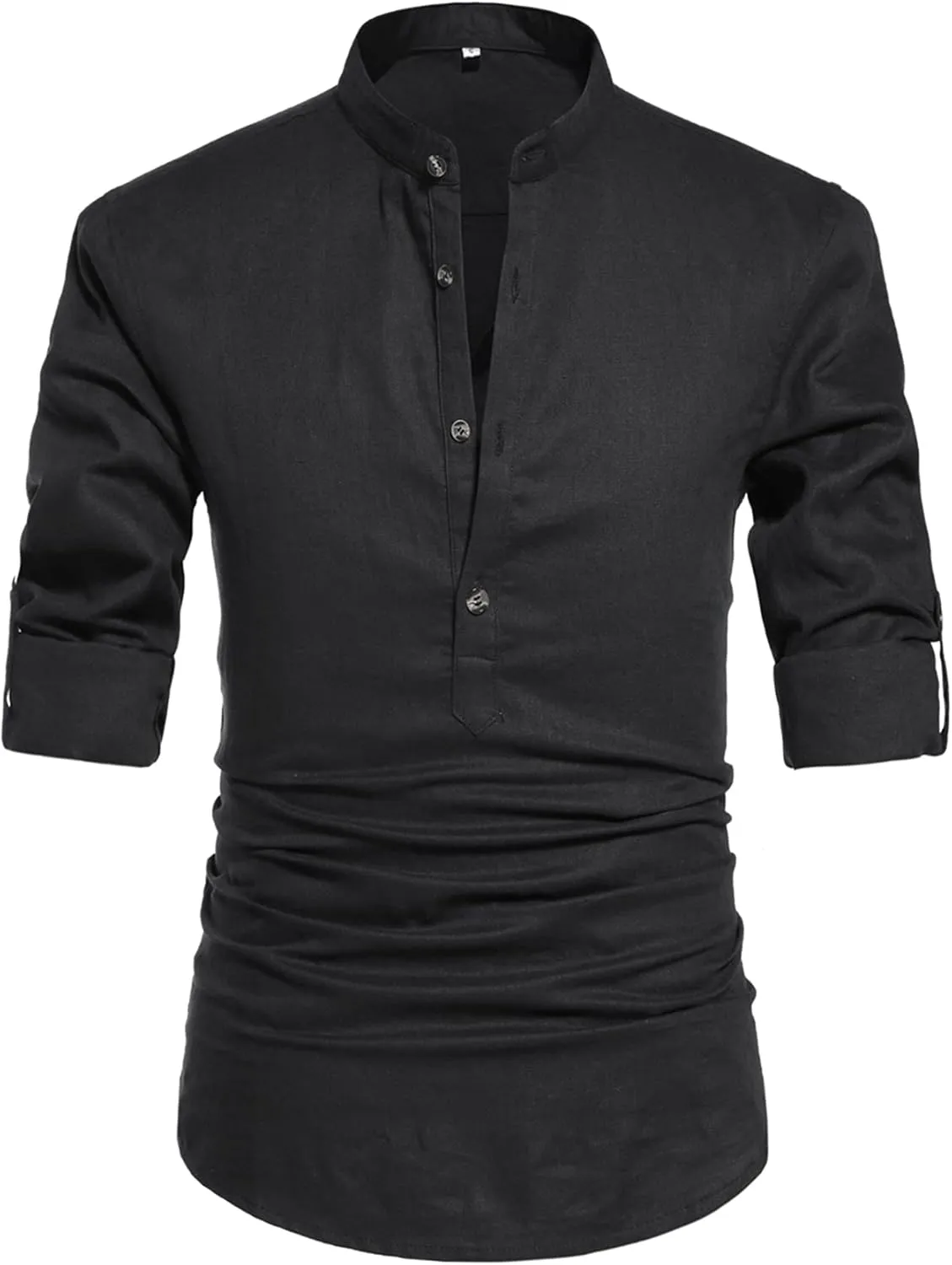 NITAGUT Men Henley Neck Long Sleeve Daily Look Linen Shirts