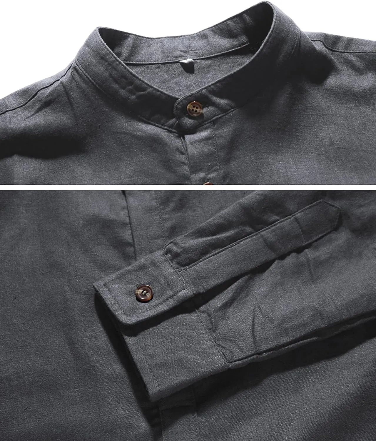 NITAGUT Men Henley Neck Long Sleeve Daily Look Linen Shirts