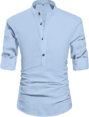 NITAGUT Men Henley Neck Long Sleeve Daily Look Linen Shirts