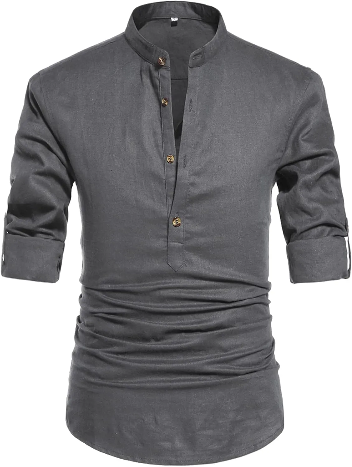 NITAGUT Men Henley Neck Long Sleeve Daily Look Linen Shirts