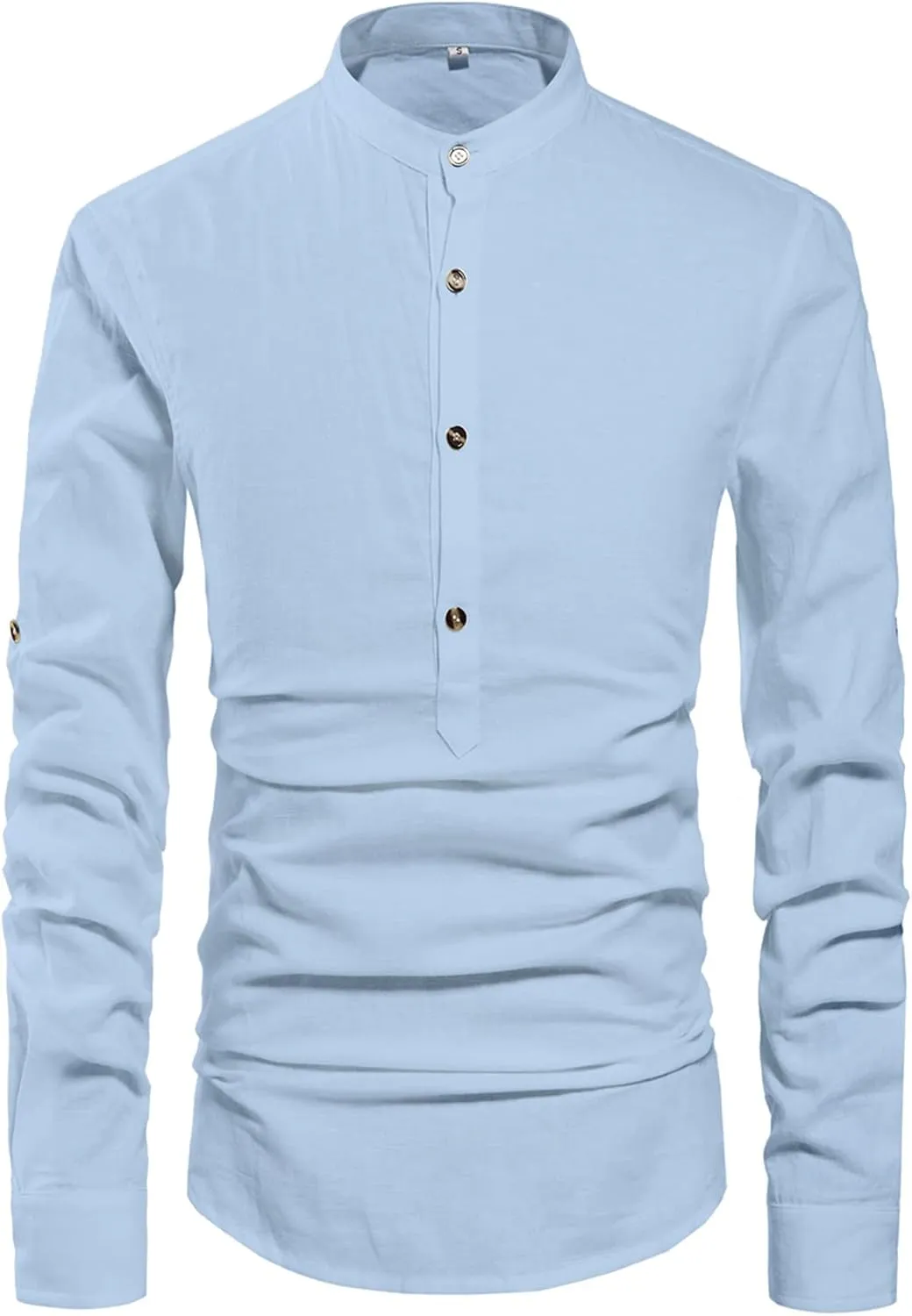 NITAGUT Men Henley Neck Long Sleeve Daily Look Linen Shirts