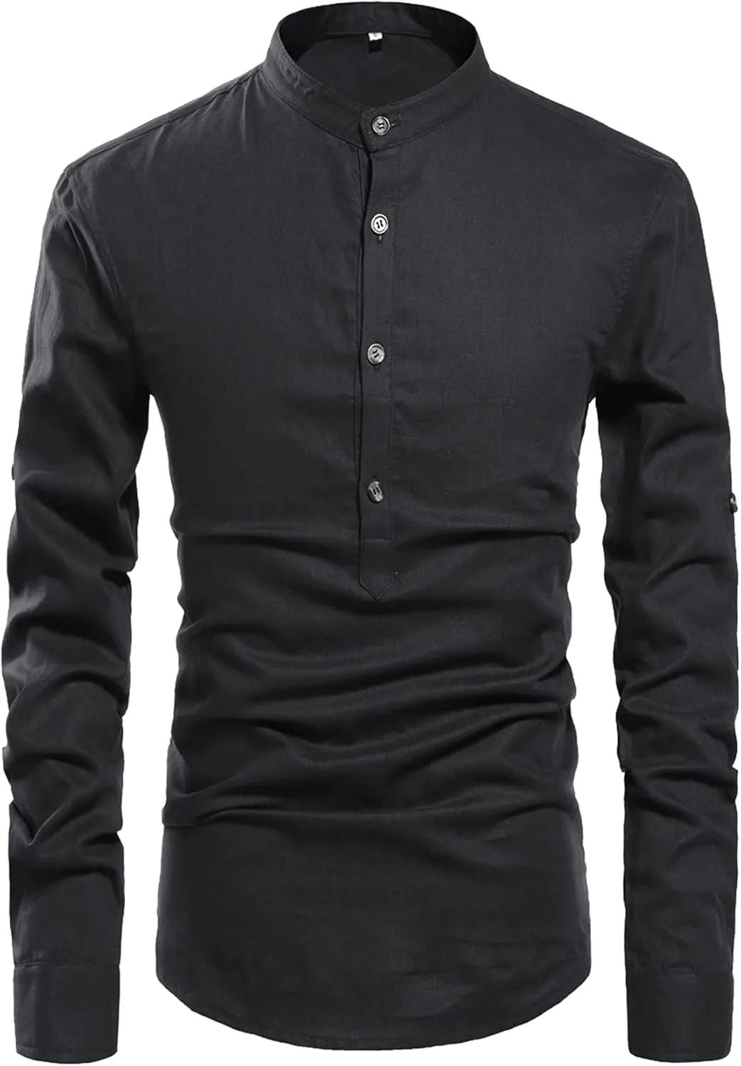 NITAGUT Men Henley Neck Long Sleeve Daily Look Linen Shirts