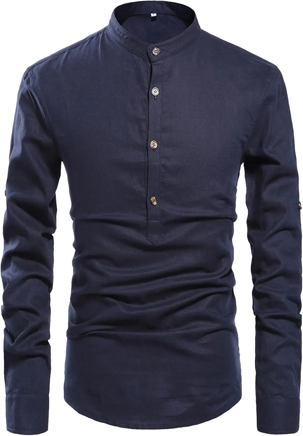 NITAGUT Men Henley Neck Long Sleeve Daily Look Linen Shirts