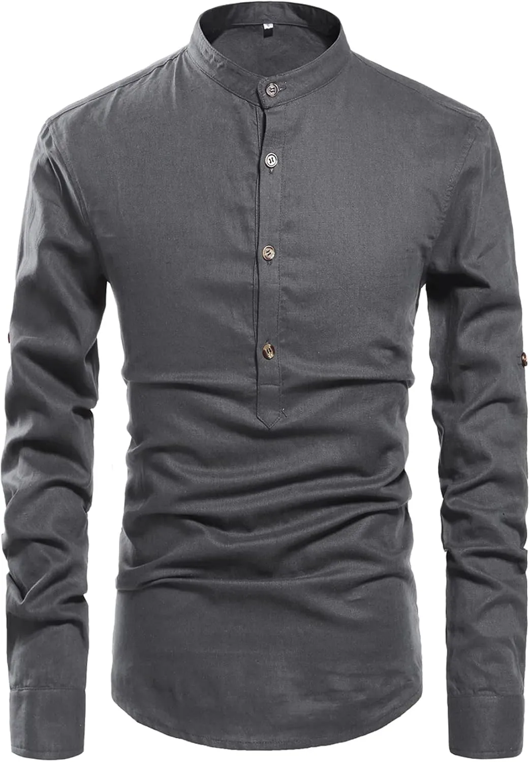 NITAGUT Men Henley Neck Long Sleeve Daily Look Linen Shirts
