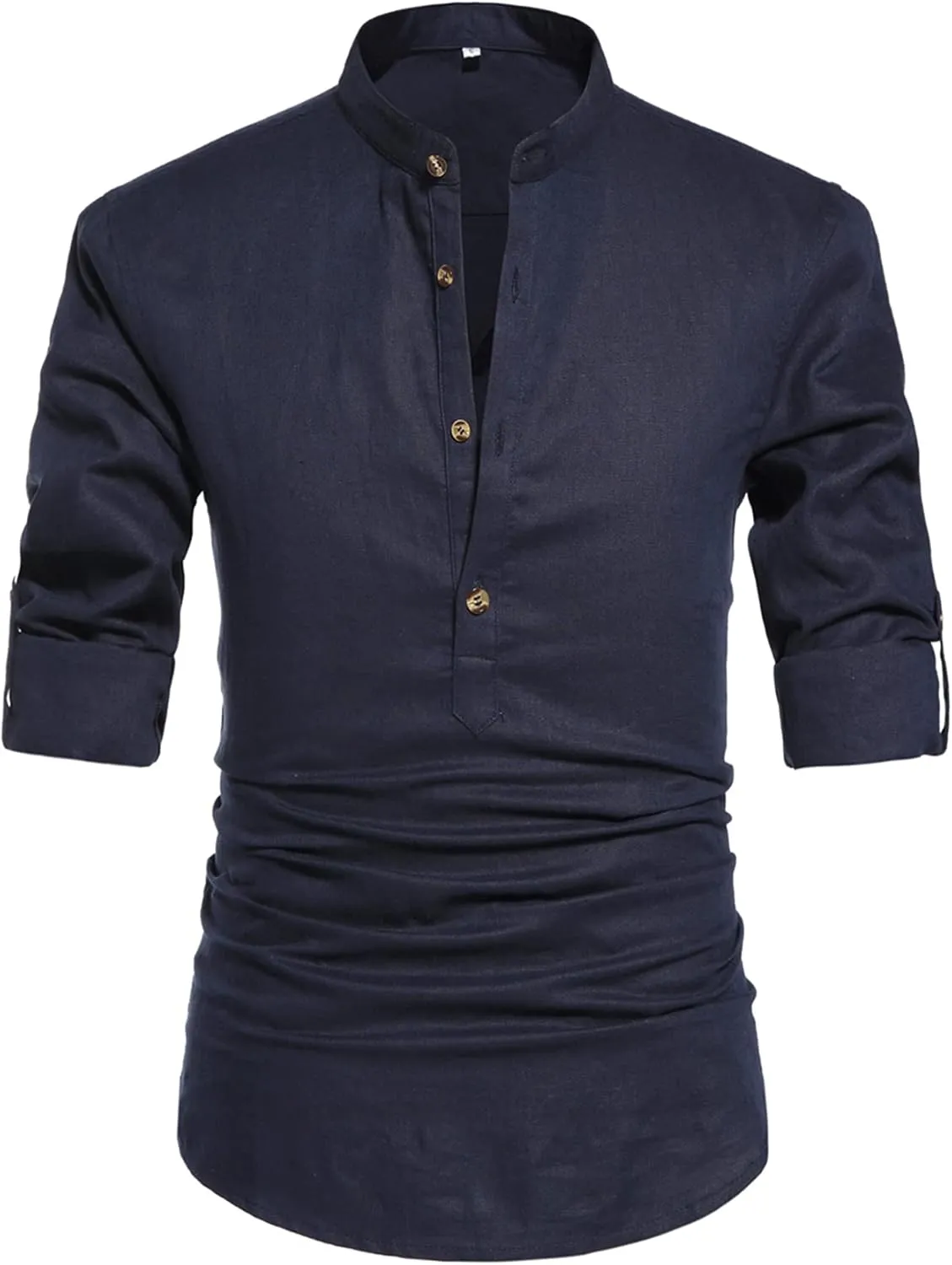 NITAGUT Men Henley Neck Long Sleeve Daily Look Linen Shirts