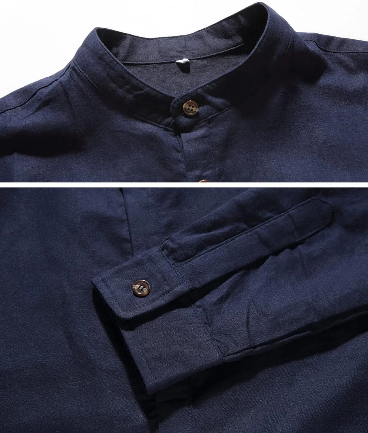 NITAGUT Men Henley Neck Long Sleeve Daily Look Linen Shirts