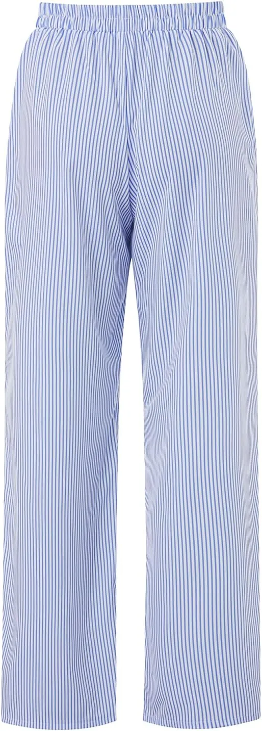 NUFIWI Women Y2k Striped Lounge Pants Wide Leg Drawstring Baggy Pajamas Pants High Waist Casual Loose Going Out Pants