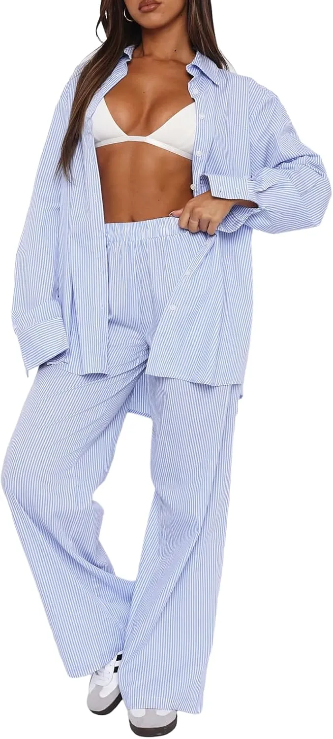 NUFIWI Women Y2k Striped Lounge Pants Wide Leg Drawstring Baggy Pajamas Pants High Waist Casual Loose Going Out Pants