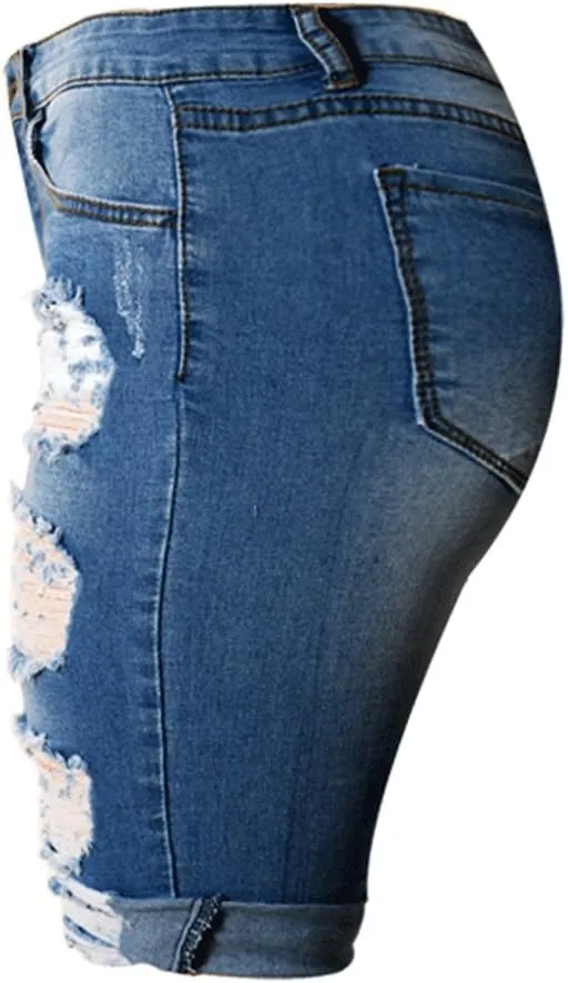olrain Womens High Waist Ripped Hole Washed Distressed Short Jeans