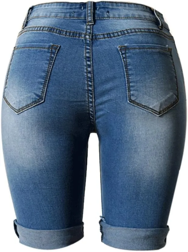 olrain Womens High Waist Ripped Hole Washed Distressed Short Jeans