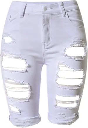 olrain Womens High Waist Ripped Hole Washed Distressed Short Jeans