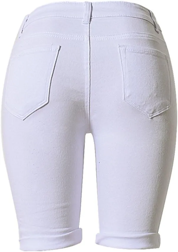 olrain Womens High Waist Ripped Hole Washed Distressed Short Jeans