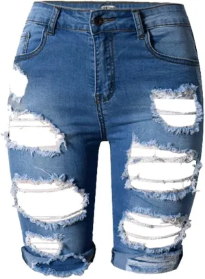 olrain Womens High Waist Ripped Hole Washed Distressed Short Jeans