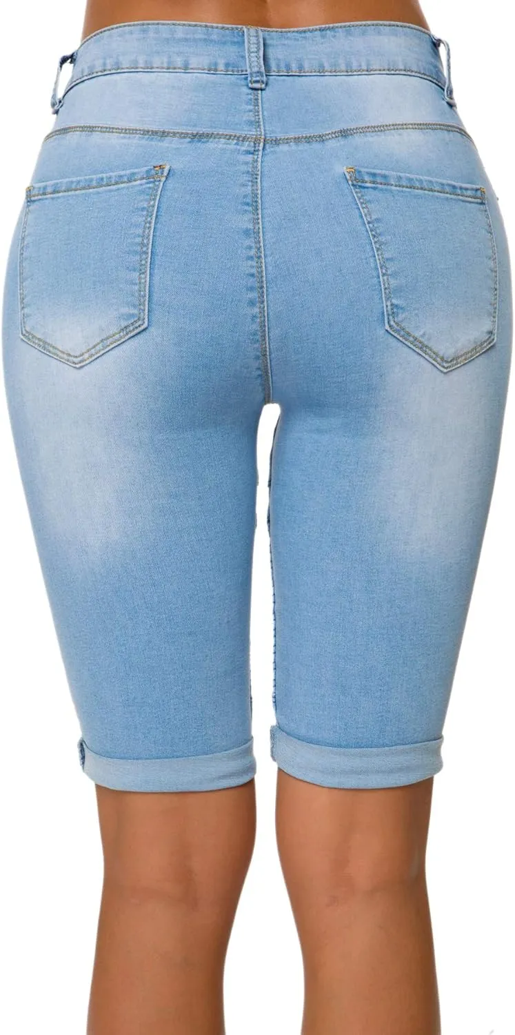 olrain Womens High Waist Ripped Hole Washed Distressed Short Jeans