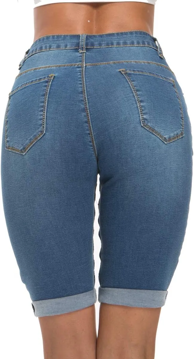 olrain Womens High Waist Ripped Hole Washed Distressed Short Jeans