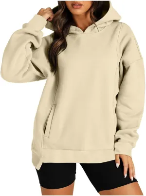 Oversized Hoodies for Women 2024 Classic Solid Loose Fit Tops Crewneck Slit Hem Pullover Fall Outfits with Pocket