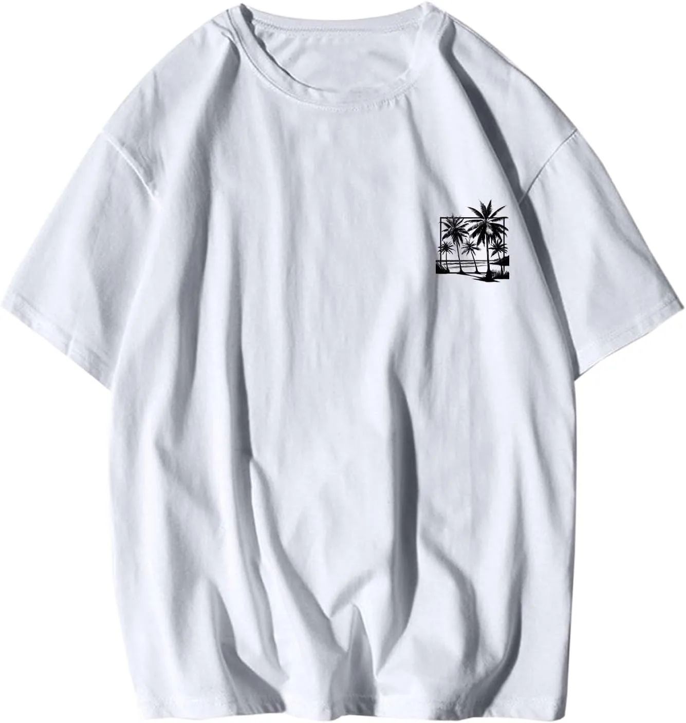 Oversized Tshirts for Men Y2K Palm Tree Letter Graphic Work Shirt Casual Crewneck Short Sleeve Breathable Tee Tops