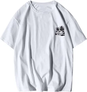 Oversized Tshirts for Men Y2K Palm Tree Letter Graphic Work Shirt Casual Crewneck Short Sleeve Breathable Tee Tops