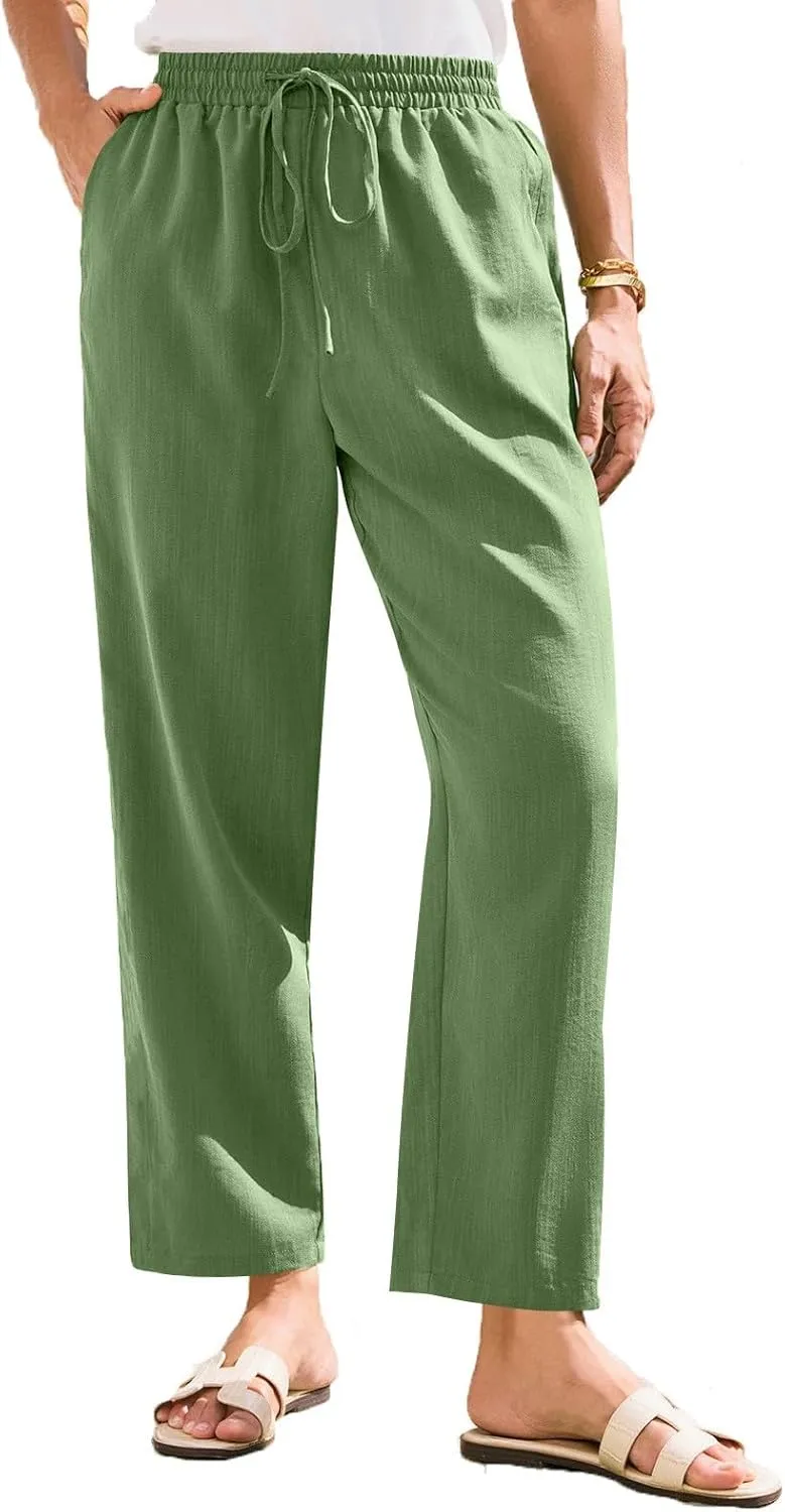 Pants for Women, Linen Peasant Pants Straight Leg Casual Breathable Women Flwoy