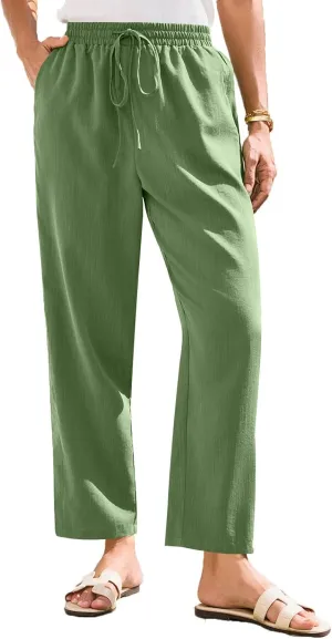 Pants for Women, Linen Peasant Pants Straight Leg Casual Breathable Women Flwoy