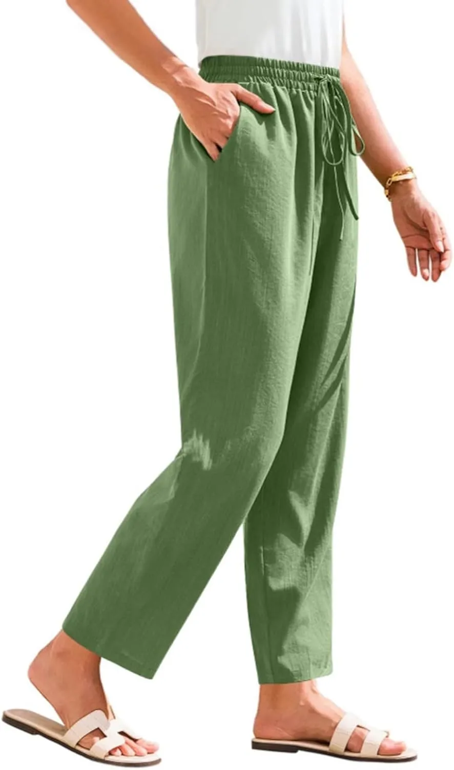 Pants for Women, Linen Peasant Pants Straight Leg Casual Breathable Women Flwoy