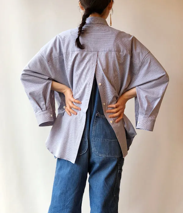 PHEENY/COTTON LINEN STRIPE SHIRT(BLUE)