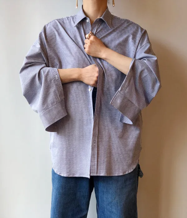PHEENY/COTTON LINEN STRIPE SHIRT(BLUE)