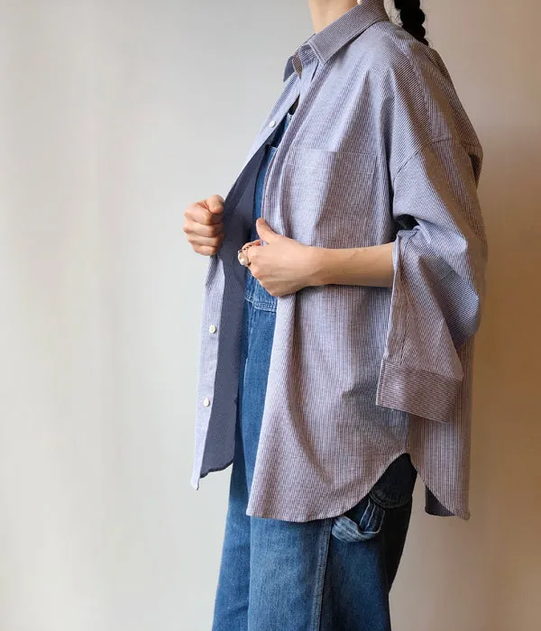 PHEENY/COTTON LINEN STRIPE SHIRT(BLUE)
