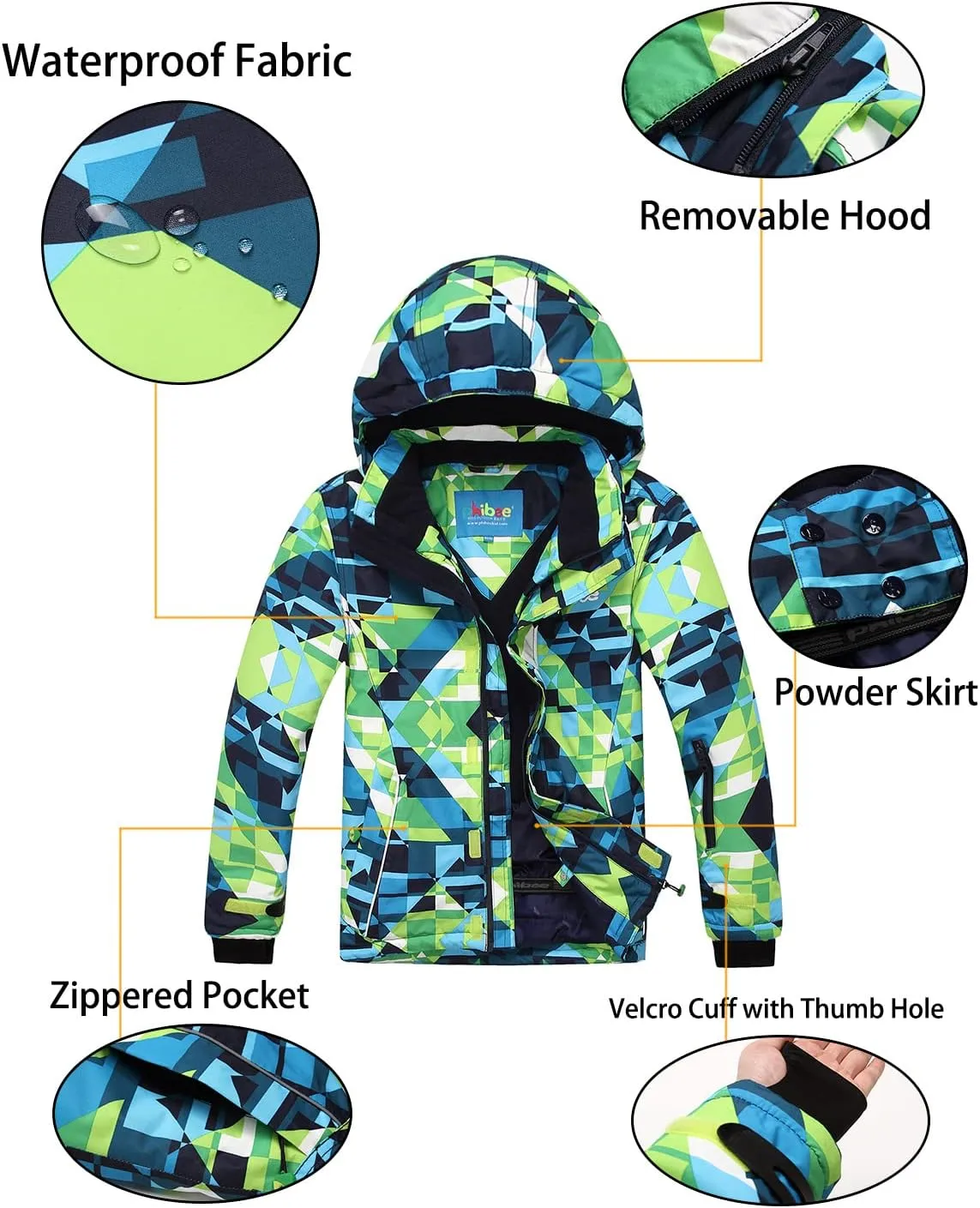 PHIBEE Big Boy's Waterproof Breathable Snowboard Ski Jacket