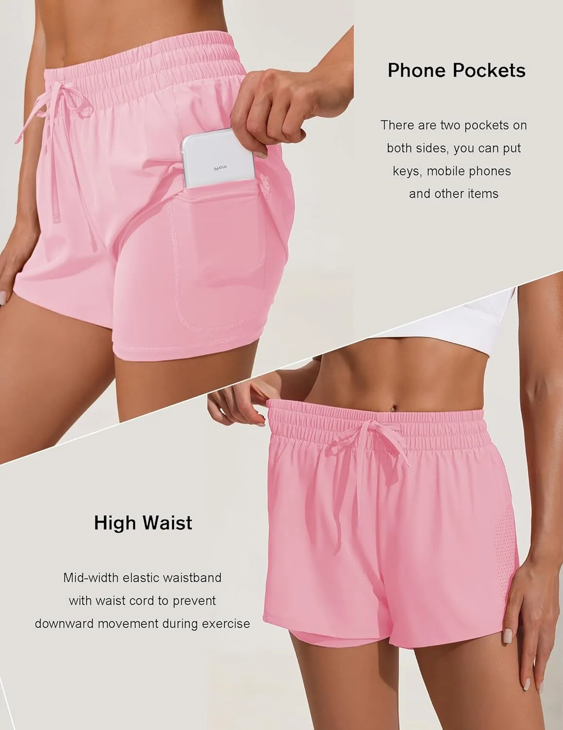 Pinspark womens High Waisted Quick Dry Gym Shorts with Pocket