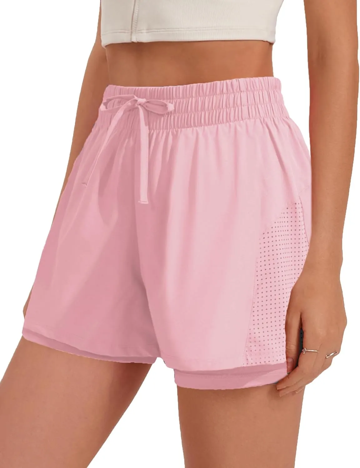 Pinspark womens High Waisted Quick Dry Gym Shorts with Pocket