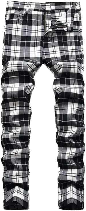 Plaid Panst for Men Skinny Men's Dress Pants Slim Fit Business Casual Chinos Pants RY1