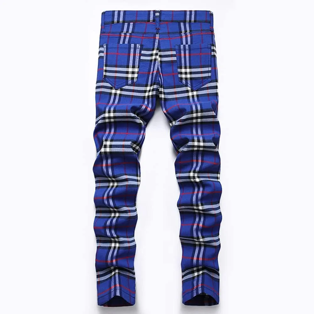 Plaid Panst for Men Skinny Men's Dress Pants Slim Fit Business Casual Chinos Pants RY1