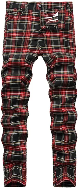 Plaid Panst for Men Skinny Men's Dress Pants Slim Fit Business Casual Chinos Pants RY1