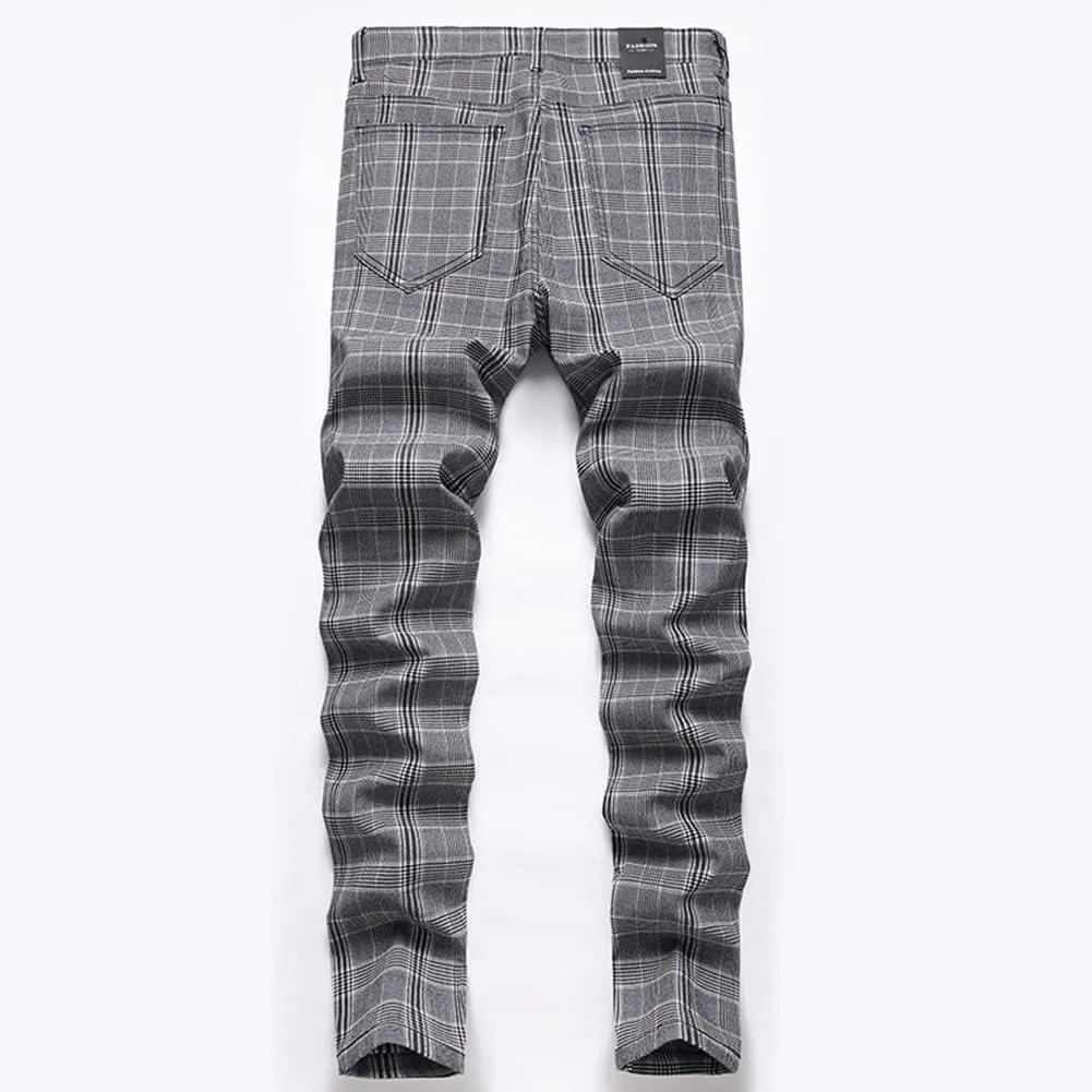 Plaid Panst for Men Skinny Men's Dress Pants Slim Fit Business Casual Chinos Pants RY1