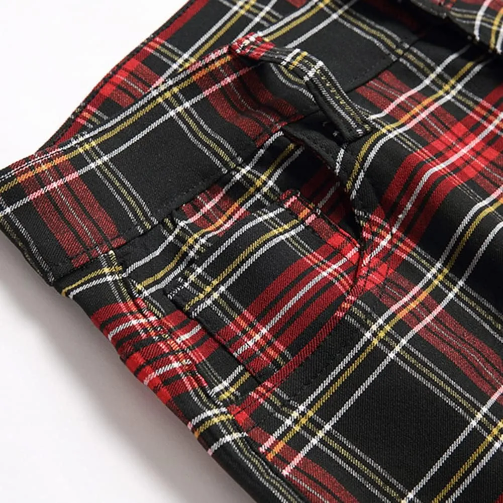 Plaid Panst for Men Skinny Men's Dress Pants Slim Fit Business Casual Chinos Pants RY1