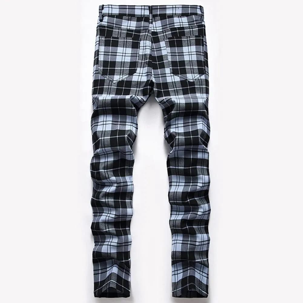 Plaid Panst for Men Skinny Men's Dress Pants Slim Fit Business Casual Chinos Pants RY1