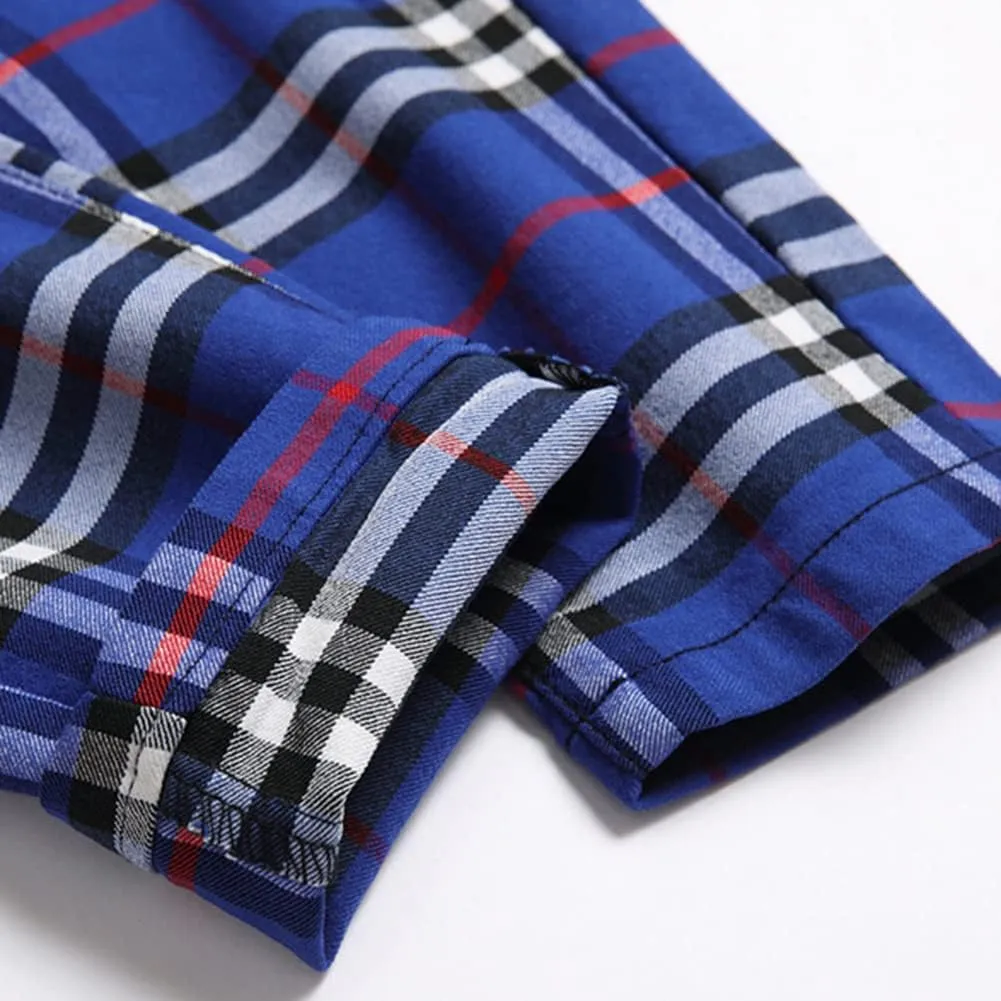 Plaid Panst for Men Skinny Men's Dress Pants Slim Fit Business Casual Chinos Pants RY1