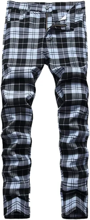 Plaid Panst for Men Skinny Men's Dress Pants Slim Fit Business Casual Chinos Pants RY1