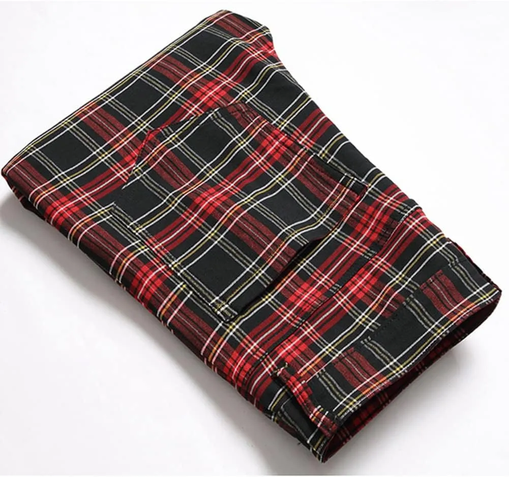 Plaid Panst for Men Skinny Men's Dress Pants Slim Fit Business Casual Chinos Pants RY1