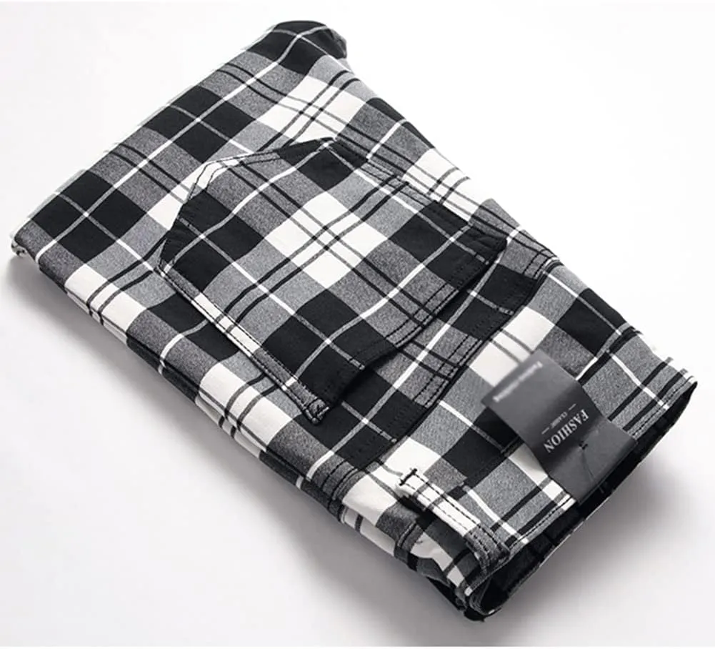Plaid Panst for Men Skinny Men's Dress Pants Slim Fit Business Casual Chinos Pants RY1