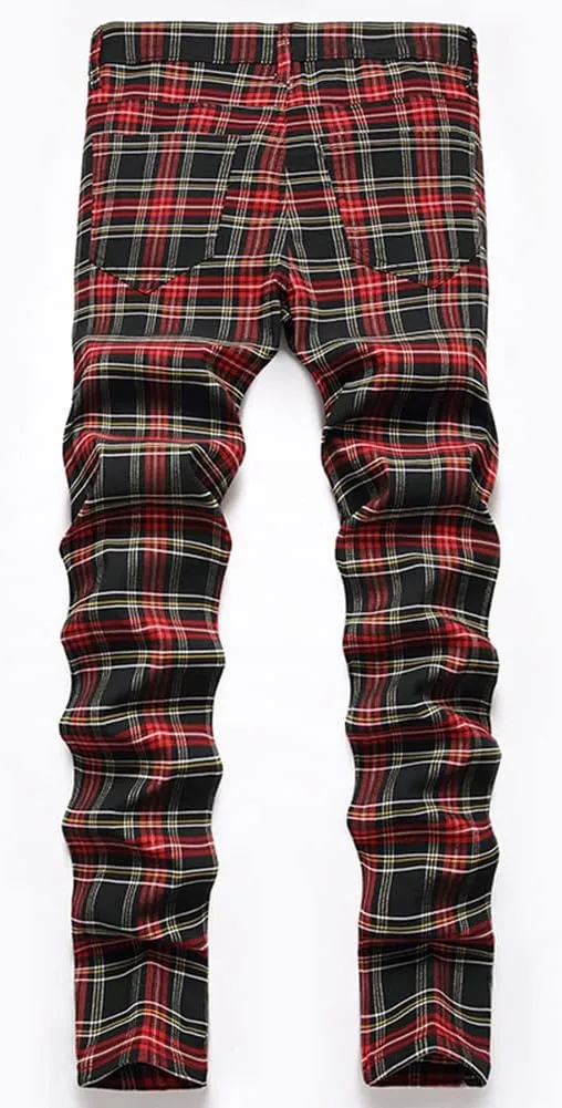 Plaid Panst for Men Skinny Men's Dress Pants Slim Fit Business Casual Chinos Pants RY1