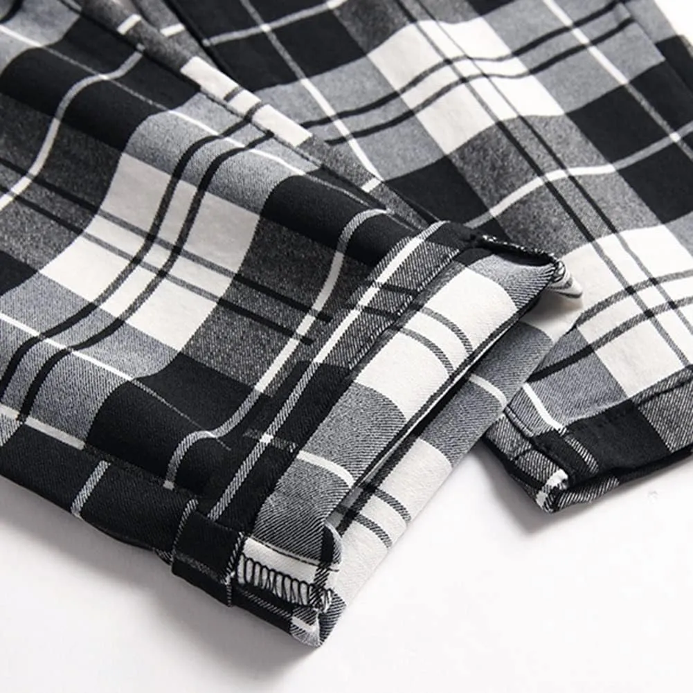Plaid Panst for Men Skinny Men's Dress Pants Slim Fit Business Casual Chinos Pants RY1