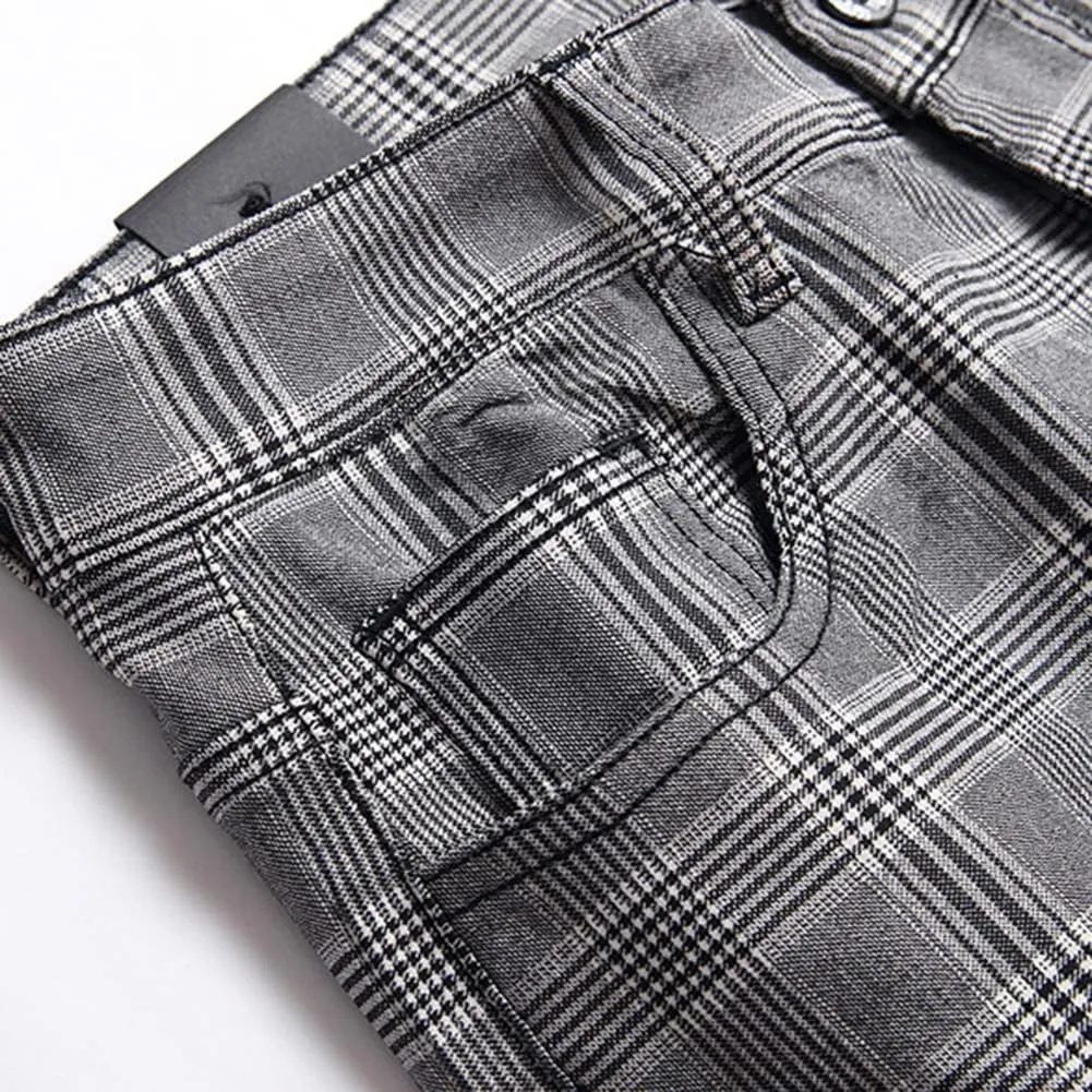 Plaid Panst for Men Skinny Men's Dress Pants Slim Fit Business Casual Chinos Pants RY1