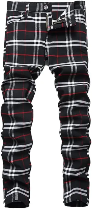 Plaid Panst for Men Skinny Men's Dress Pants Slim Fit Business Casual Chinos Pants RY1