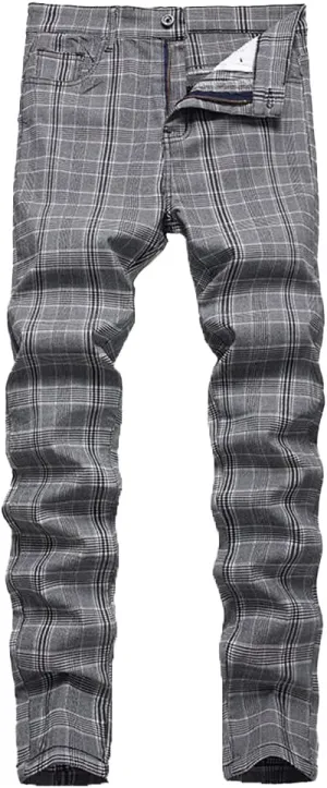 Plaid Panst for Men Skinny Men's Dress Pants Slim Fit Business Casual Chinos Pants RY1