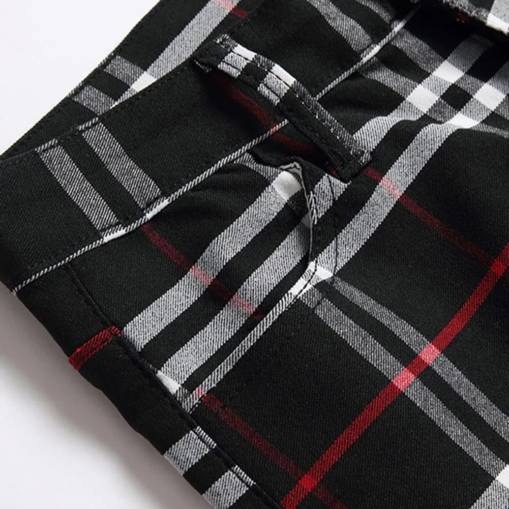 Plaid Panst for Men Skinny Men's Dress Pants Slim Fit Business Casual Chinos Pants RY1