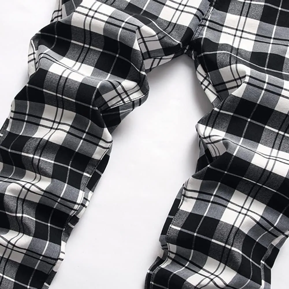 Plaid Panst for Men Skinny Men's Dress Pants Slim Fit Business Casual Chinos Pants RY1
